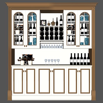(60)欧式美式法式橱柜北欧式木制酒柜酒架酒杯组合sketchup草图模型下载