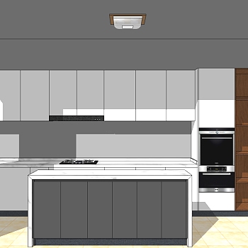 (4)现代简约橱柜厨房烤箱冰箱岛台sketchup草图模型下载