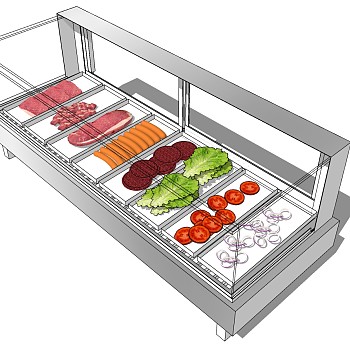 (70)现代超市蔬菜冷鲜肉展柜冰柜冷藏保鲜展柜sketchup草图模型下载