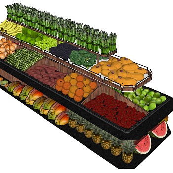 (90)现代水果生鲜超市果蔬展示柜展架展柜sketchup草图模型下载