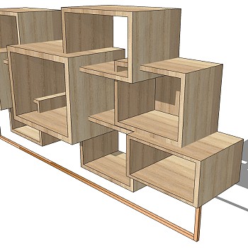 (88)现代木制异形储物柜sketchup草图模型下载