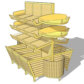 (83)现代木制蔬菜水果展柜货架sketchup草图模型下载