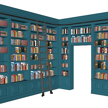 8现代图书馆书架书柜梯子模型组合sketchup草图模型下载