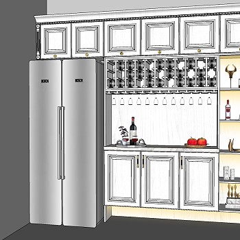 (29)简欧式美式橱柜酒柜冰箱sketchup草图模型下载