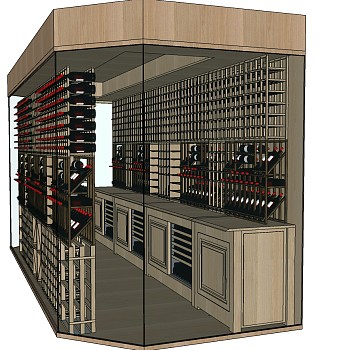 (32)美式现代红酒柜酒架红酒酒窖红酒展柜展架专卖店sketchup草图模型下载