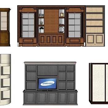 (5)美式欧式法式实木酒柜书柜sketchup草图模型下载