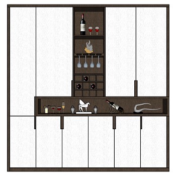 (24)现代木制红酒酒柜酒雕塑摆件储物柜sketchup草图模型下载