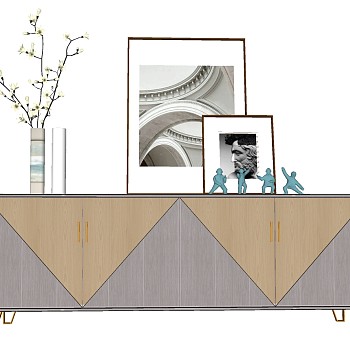 15现代轻奢简欧式电视柜小人饰品摆件sketchup草图模型下载 (3)
