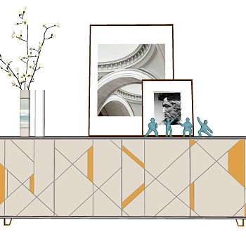 15现代轻奢简欧式电视柜小人饰品摆件sketchup草图模型下载 (2)