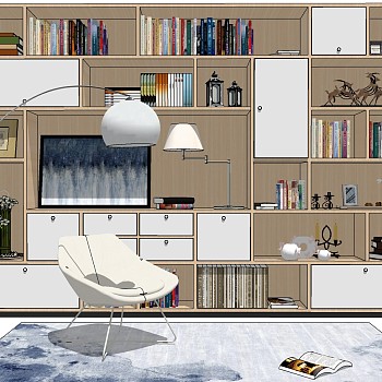 (13)北欧现代书柜休闲椅书籍书本sketchup草图模型下载