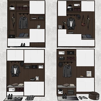 (116) 北欧现代衣柜入口玄关衣柜衣橱换鞋柜sketchup草图模型下载