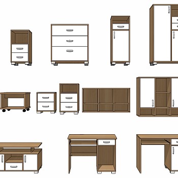 (109) 北欧木板家具衣柜写字台书桌斗柜边柜sketchup草图模型下载
