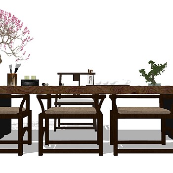 20新中式茶桌椅植物鼓凳椅子