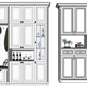 (86) 欧式法式入口玄关装饰柜衣橱衣柜换鞋柜sketchup草图模型下载