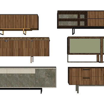 12北欧现代电视柜木头电视柜sketchup草图模型下载