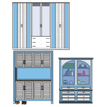 (123) 地中海田园衣柜装饰柜玩具柜书柜sketchup草图模型下载