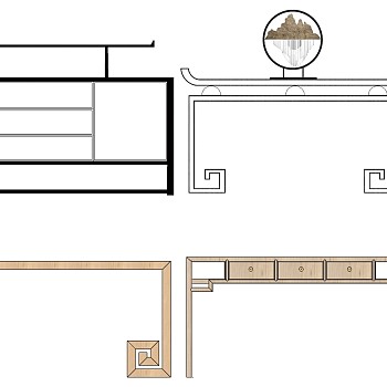 6中式玄关柜条案摆台柜 sketchup草图模型下载