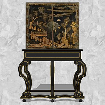 10古典中式古典油漆画装饰柜斗柜储物柜 sketchup草图模型下载