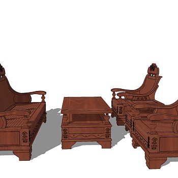 gf 中式古典实木家具沙发茶几sketchup草图模型下载