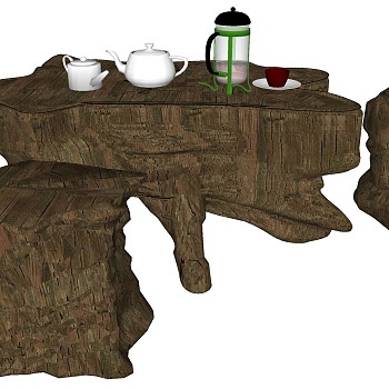HG60中式木疙瘩茶海茶台茶桌sketchup草图模型下载
