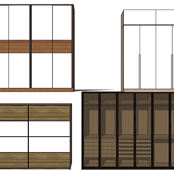 (118)  北欧现代衣柜衣橱玻璃柜门衣柜sketchup草图模型下载