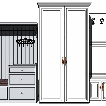 (117)简欧式地中海衣柜入口玄关衣柜衣橱换鞋柜sketchup草图模型下载