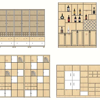 3现代书柜酒柜办公室文件柜sketchup草图模型下载