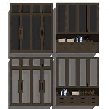 (55) 新中式衣柜衣橱推拉门板sketchup草图模型下载
