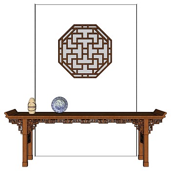 17中式玄关条案摆台神台供桌景观窗sketchup草图模型下载