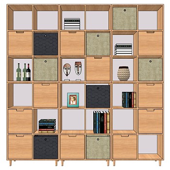 24北欧书柜酒柜装饰柜sketchup草图模型下载 (6)