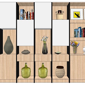 24北欧书柜酒柜装饰柜sketchup草图模型下载 (4)