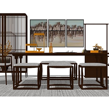 11新中式茶桌椅装饰柜屏风椅子