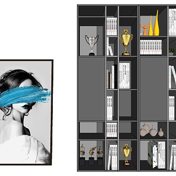 15现代北欧轻奢书柜装饰sketchup草图模型下载