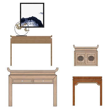 5新中式玄关条案桌子摆台床头柜八仙桌 sketchup草图模型下载