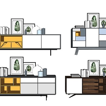 4北欧边柜电视柜摆件 sketchup草图模型下载