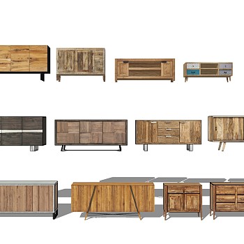 24工业风民宿木头电视柜床头柜边柜sketchup草图模型下载