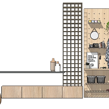 1现代门口鞋柜入口玄关储物架 包 衣服 摆件鞋柜衣橱摆件sketchup草图模型下载