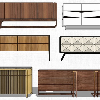 18现代轻奢电视柜边柜sketchup草图模型下载
