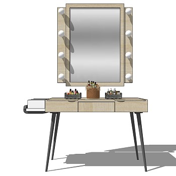 14北欧现代梳妆台化妆台镜子摆件化妆品sketchup草图模型下载