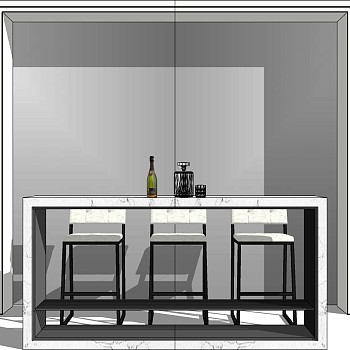 现代大理石吧台吧椅摆件酒柜sketchup草图模型下载