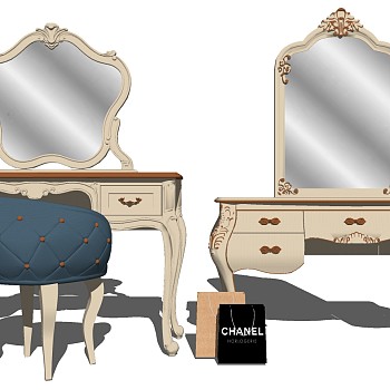 9欧式法式现代梳妆台化妆台椅子sketchup草图模型下载