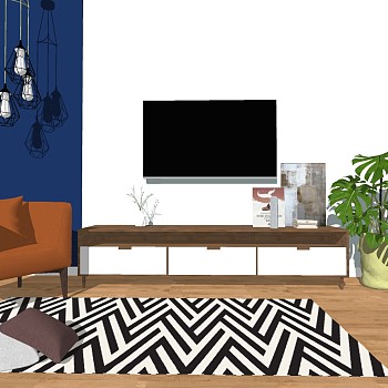 18北欧现代电视柜吊灯休闲沙发sketchup草图模型下载