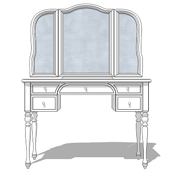 23欧式法式现代梳妆台化妆台sketchup草图模型下载