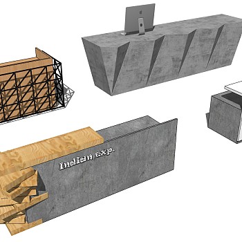 现代时尚吧台服务台组合sketchup草图模型下载