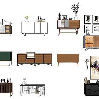 8现代北欧餐边柜 电视柜玄关柜摆台摆件 sketchup草图模型下载