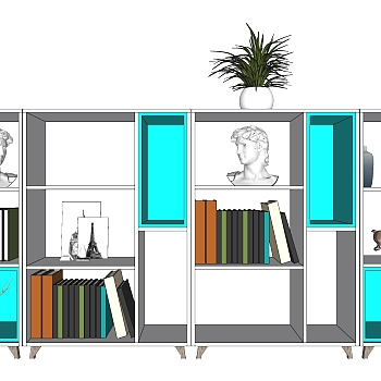 25现代简约型矮柜书柜欧式人物雕塑sketchup草图模型下载