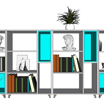 25现代简约型矮柜书柜欧式人物雕塑sketchup草图模型下载