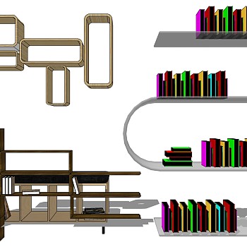 24现代书架置物架sketchup草图模型下载