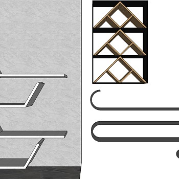 16现代书架置物架sketchup草图模型下载