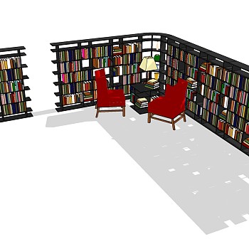 15现代图书馆书柜书架组合sketchup草图模型下载 (2)